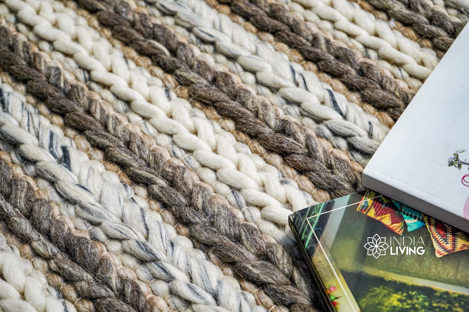 Handwoven Chunky Cable Knit Rug – Multi Pattern Scandinavian Wool, Cozy ...