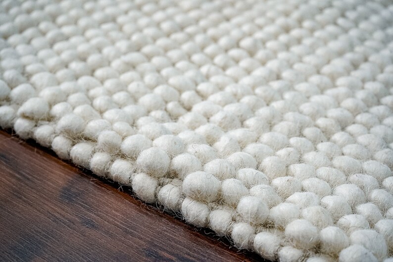 Bumpy Wool Rug Chunky Looped Fluffy Ivory Wool Rug, Soft Scandinavian Decor Indoor ...
