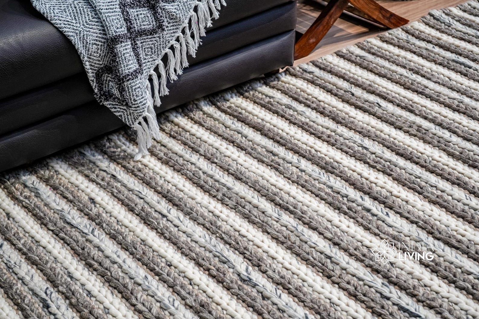 Handwoven Chunky Cable Knit Rug – Multi Pattern Scandinavian Wool, Cozy ...