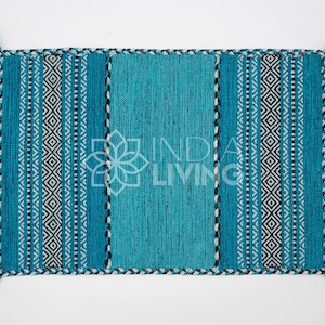 Teal Blue Kilim Rug, Indian Handmade, Vintage, Aesthetic Room Decor, Moroccan, Trending, Living Room Carpet, Hallway Runner, Aqua Blue Rug zdjęcie 8