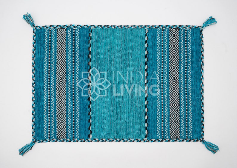 Teal Blue Kilim Rug, Indian Handmade, Vintage, Aesthetic Room Decor, Moroccan, Trending, Living Room Carpet, Hallway Runner, Aqua Blue Rug zdjęcie 8