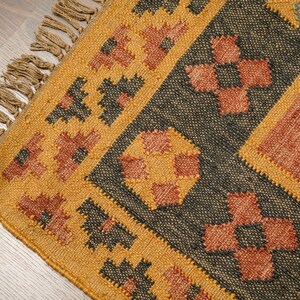Alfombra Kilim navajo naranja, alfombra de área de yute de lana tejida a mano, decoración boho imagen 8