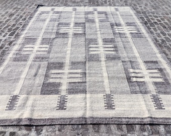 Handwoven Grey Beige Rustic Kilim Flatweave Wool Area Rug, Abstract Rug, Trending Carpet, Living area carpet, Minimalistic decor, Vintage