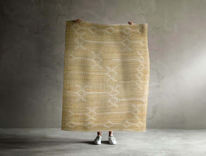 Abstract Flat Weave Natural Jute Area Rug - Contemporary Modern Boho ...