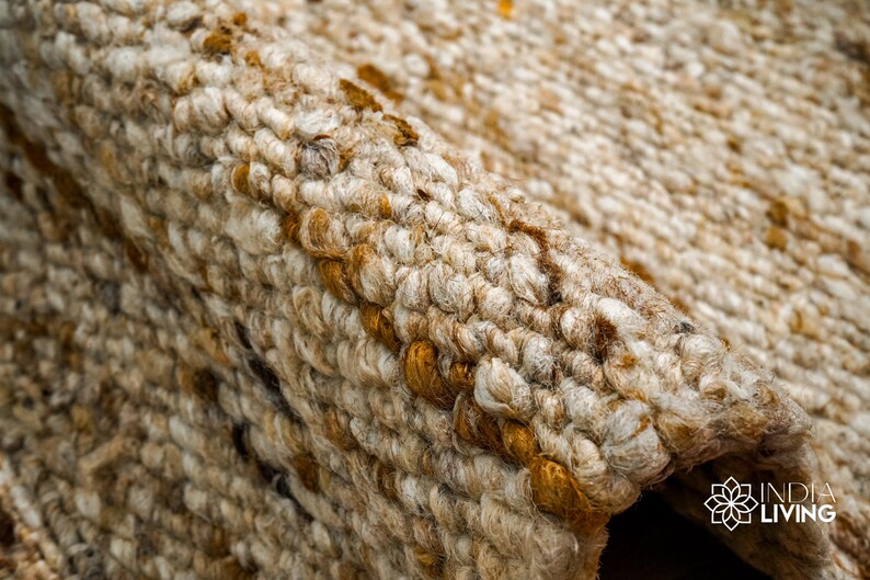 Biege Natural Rug Natural Beige Blended Textured Wool Rug : Handwoven Neutral Earthy ...