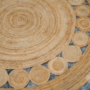Natural Round Bohemian decor Jute Rug - Hand Braided Sustainable eco Friendly Circular placemat, boho room decorative image 8