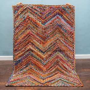Multi Chindi Rainbow Rag Rug - Handcrafted Recycled Cotton sustainable Home Decor Living room, Bedroom rug - Eco friendly - Natural Rag Rug