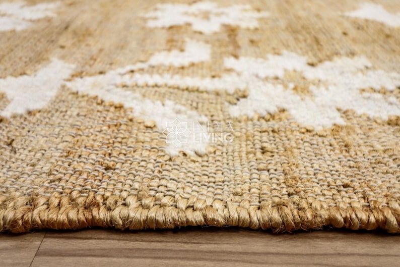 Natural Floral Jute Rug, Contemporary Boho Decor, Flower Pattern, Eco-Friendly Flat Weave image 17