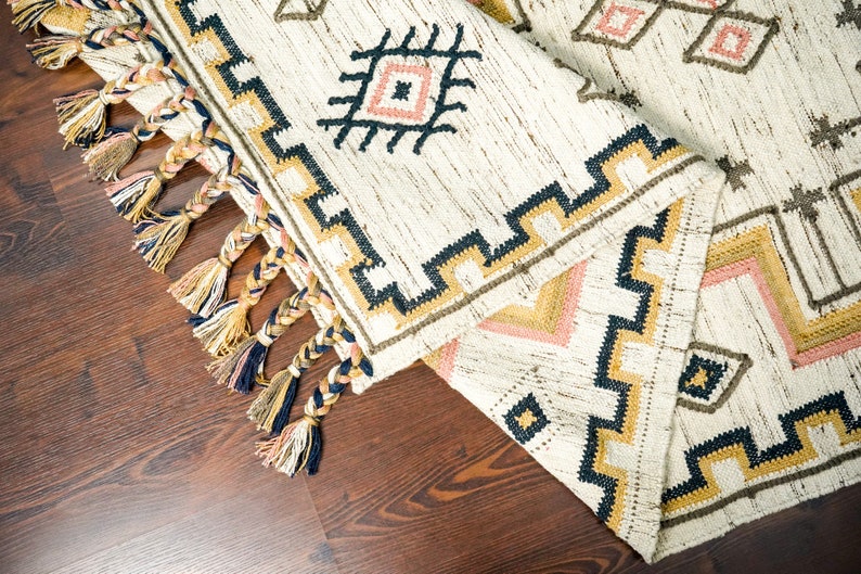 Neautral Color Aztec Rug Handwoven Neutral Aztec Kilim Rug, Eco Friendly Pet Yarn, Bohemian ...
