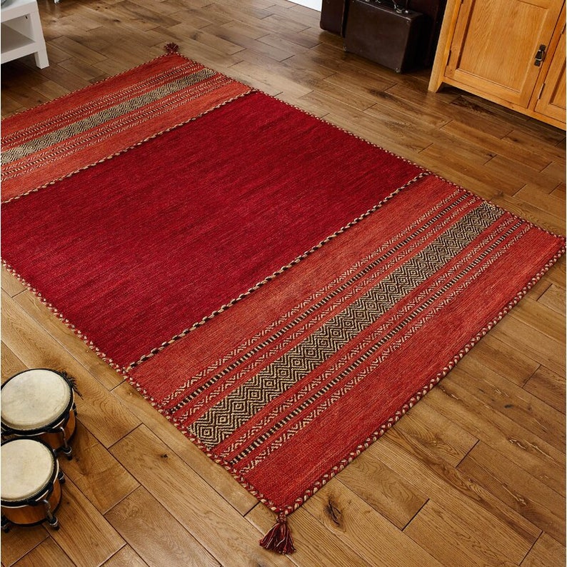 INDIAN COTTON KILIM Red Rug 4x6 2x3 Etsy
