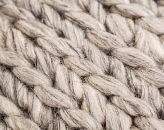 Chunky Cable Knit Wool Rug, Braided Natural Gray Custom made Scandinavian Decor