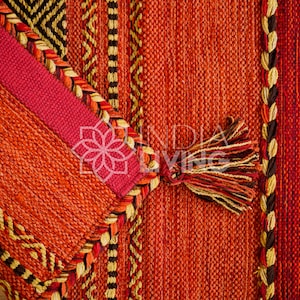 Alfombra Kilim roja, alfombra de salón étnica marroquí hecha a mano artística india con cojines, corredor de pasillo, alfombra decorativa Boho imagen 3