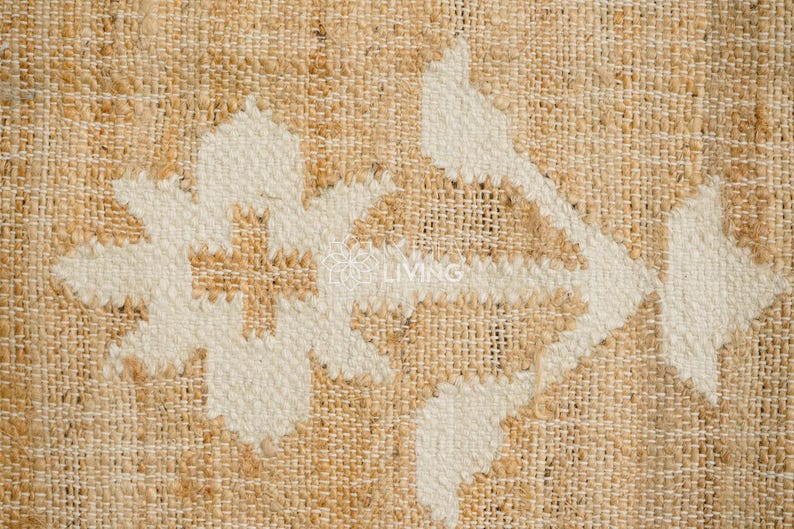 Natural Floral Jute Rug, Contemporary Boho Decor, Flower Pattern, Eco-Friendly Flat Weave image 10