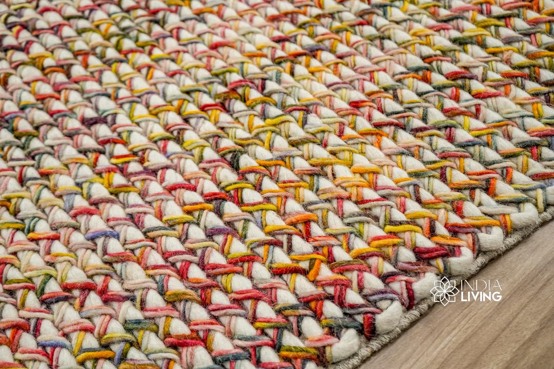 Multi Blend Hand Knitted Chunky Looped Wool Rug, Premium Wool ...