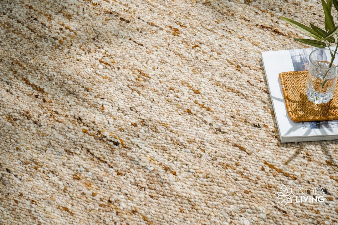 Natural Beige Blended Textured Wool Rug : Handwoven Neutral Earthy ...