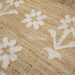 Natural Floral Jute Rug, Contemporary Boho Decor, Flower Pattern, Eco-Friendly Flat Weave image 16