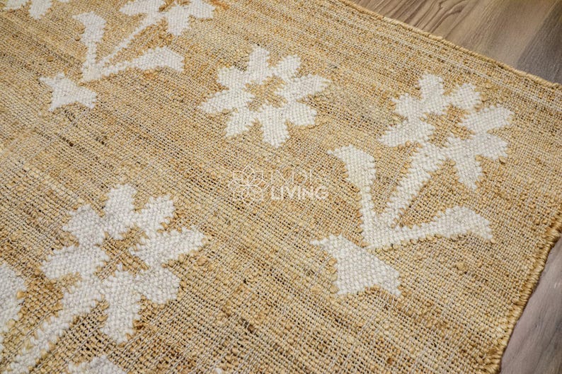 Natural Floral Jute Rug, Contemporary Boho Decor, Flower Pattern, Eco-Friendly Flat Weave image 16
