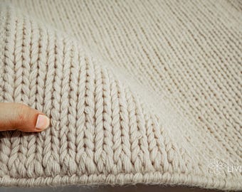 Natural Ivory Hand woven Braided wool rug - Custom Hand Knitted Modern Scandinavian Minimalist Decor - Custom made in all sizes