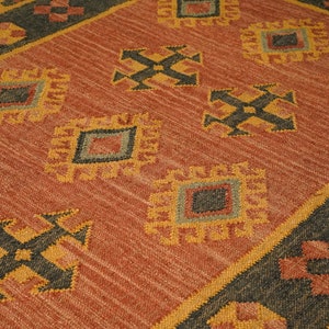 Alfombra Kilim navajo naranja, alfombra de área de yute de lana tejida a mano, decoración boho imagen 2