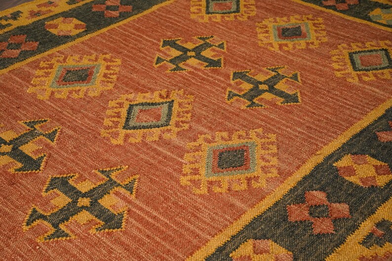 Alfombra Kilim navajo naranja, alfombra de área de yute de lana tejida a mano, decoración boho imagen 2