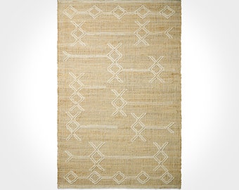 Alfombra de área de yute natural de tejido plano abstracto - Alfombra de decoración boho moderna contemporánea, personalización disponible