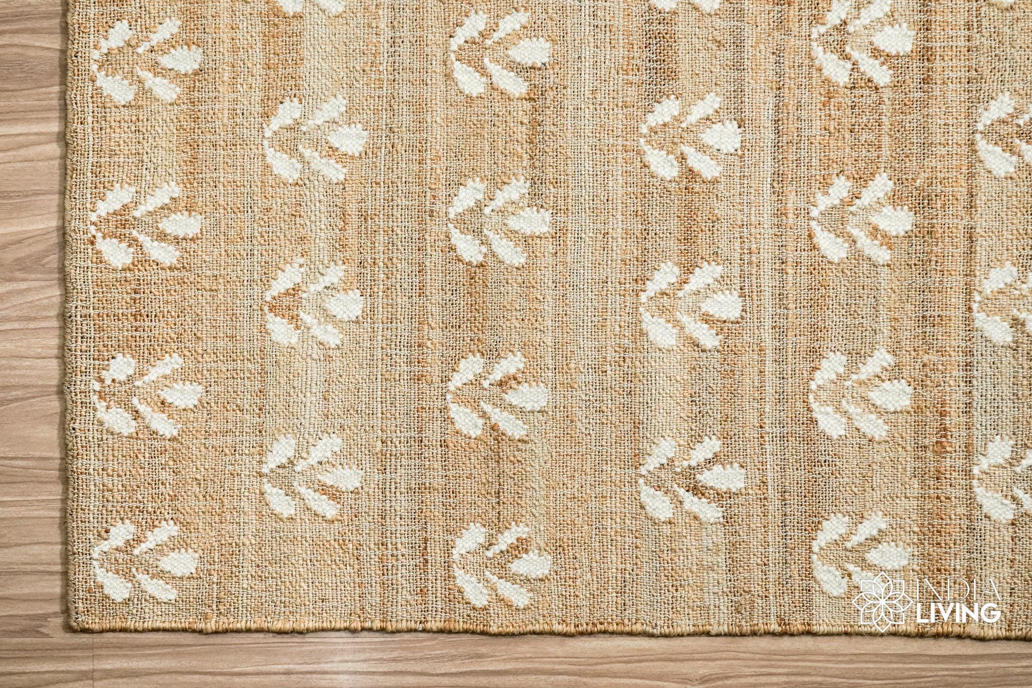 Natural Floral Style Jute Area Rug, Handwoven Neutral Flatweave Boho ...