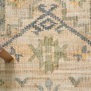 Alfombra de yute estilo boho verde salvia natural tejida a mano, alfombra de yute de decoración escandinava de estilo marroquí, hecha a medida en todos los tamaños imagen 2