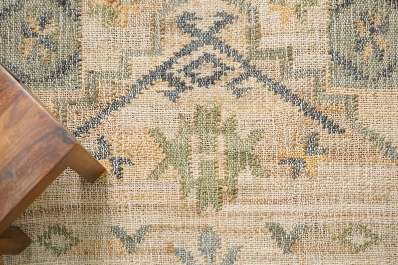 Alfombra de yute estilo boho verde salvia natural tejida a mano, alfombra de yute de decoración escandinava de estilo marroquí, hecha a medida en todos los tamaños imagen 2