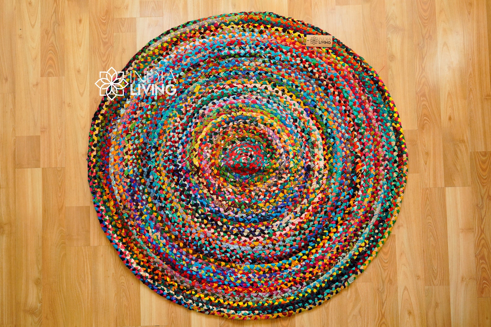 Braided Circular Rag Rug Chindi Braided Round Rag Rug, Rainbow Rug, Colourful Boho Mat, Custom ...