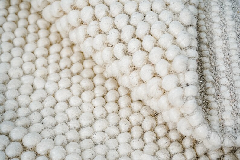 Bumpy Wool Rug Chunky Looped Fluffy Ivory Wool Rug, Soft Scandinavian Decor Indoor ...