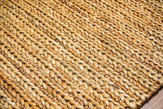 Natural Chunky Cable Knit Braided Jute Rug : Hand Woven Sumac Style, Custom made