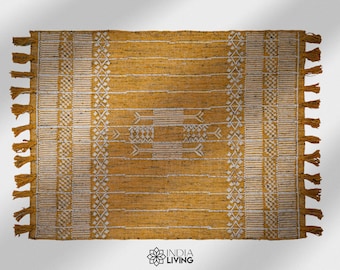 Handwoven Yellow Tribal Petyarn Area Rug, Classy Patio Rug, Bohemian Artistic outdoor rug,Living Room rug,Outdoor Indoor rug, Custom made