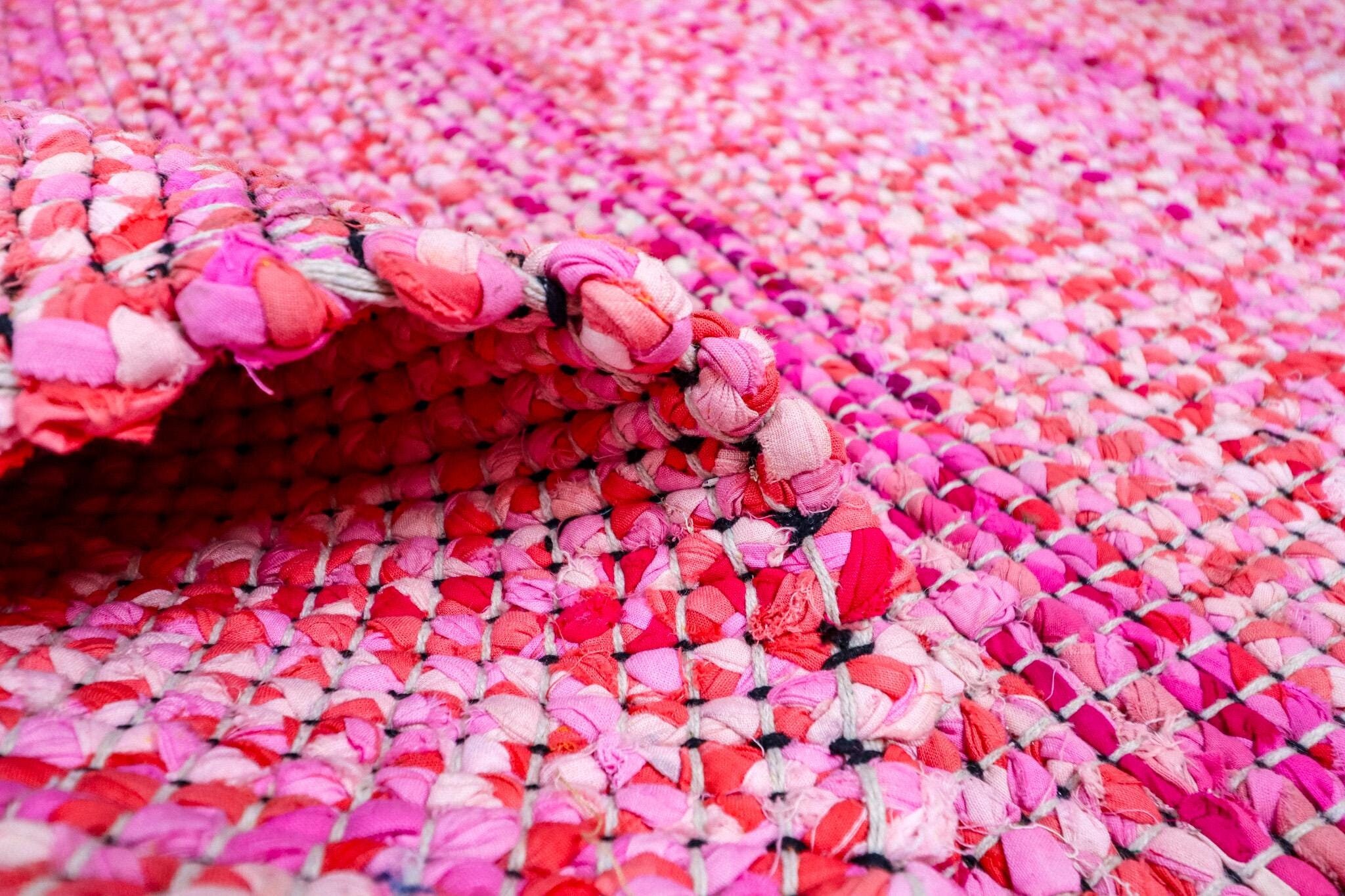 Gray Pink Rag Rug Handmade Pink Rag Rug, Bohemian Woven Cotton Rug, Custom Runner Size ...