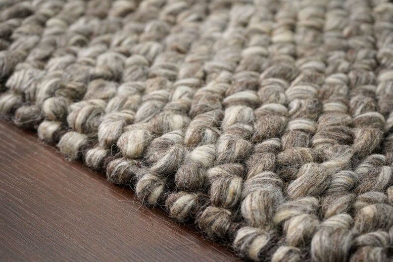 Bumpy Wool Rug Charcoal Brown Cashew Weave Chunky Looped Wool Rug, Handwoven Wool Cozy ...