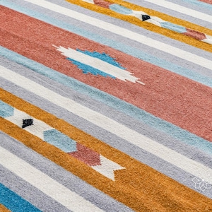Multi Striped Kilim wool Rug, Handwoven Flatweave Modern bohemian decor , Customization available