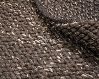 Brown Ivory Chunky Cashew Weave Wool Loop Rug, Handwoven Cozy Modern Scandinavian Custom Carpet