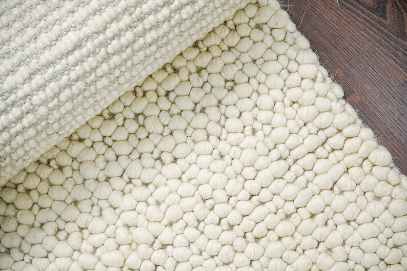 Bumpy Wool Rug Natural Ivory Chunky Pebble Wool Rug - Handwoven Scandinavian Modern ...