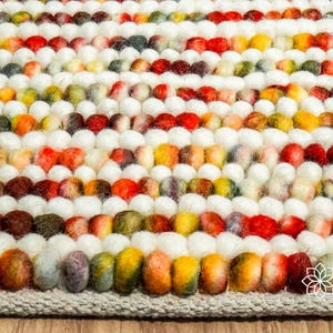 Bumpy Wool Rug Multi Striped Colourful Ivory Chunky Looped Scandinavian Style Indoor ...