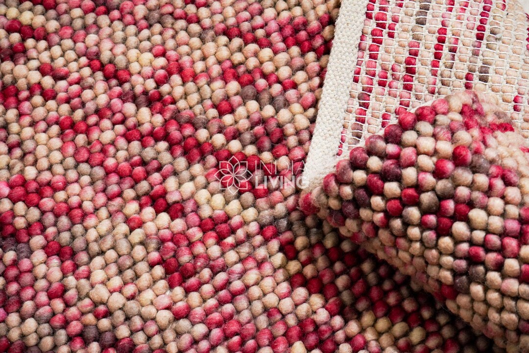 Rustic Loop Material Handwoven Felted Wool Loop Rug, Rustic Beige & Red, Pet-friendly Custom ...