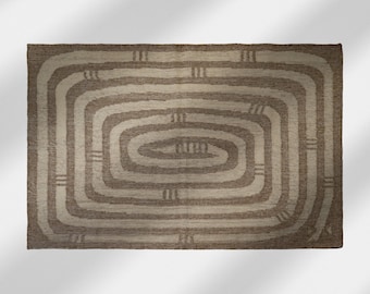 Handwoven Brown & Beige Wool Modern Abstract Kilim Flat woven Wool Area rug, Cabin decor, Custom made in all sizes 8x10 9x12 10x14 12x15