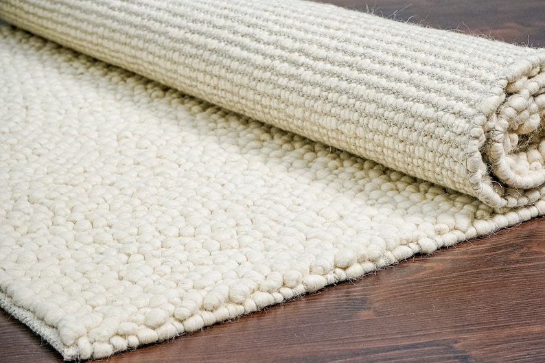Bumpy Wool Rug Natural Ivory Chunky Pebble Wool Rug - Handwoven Scandinavian Modern ...