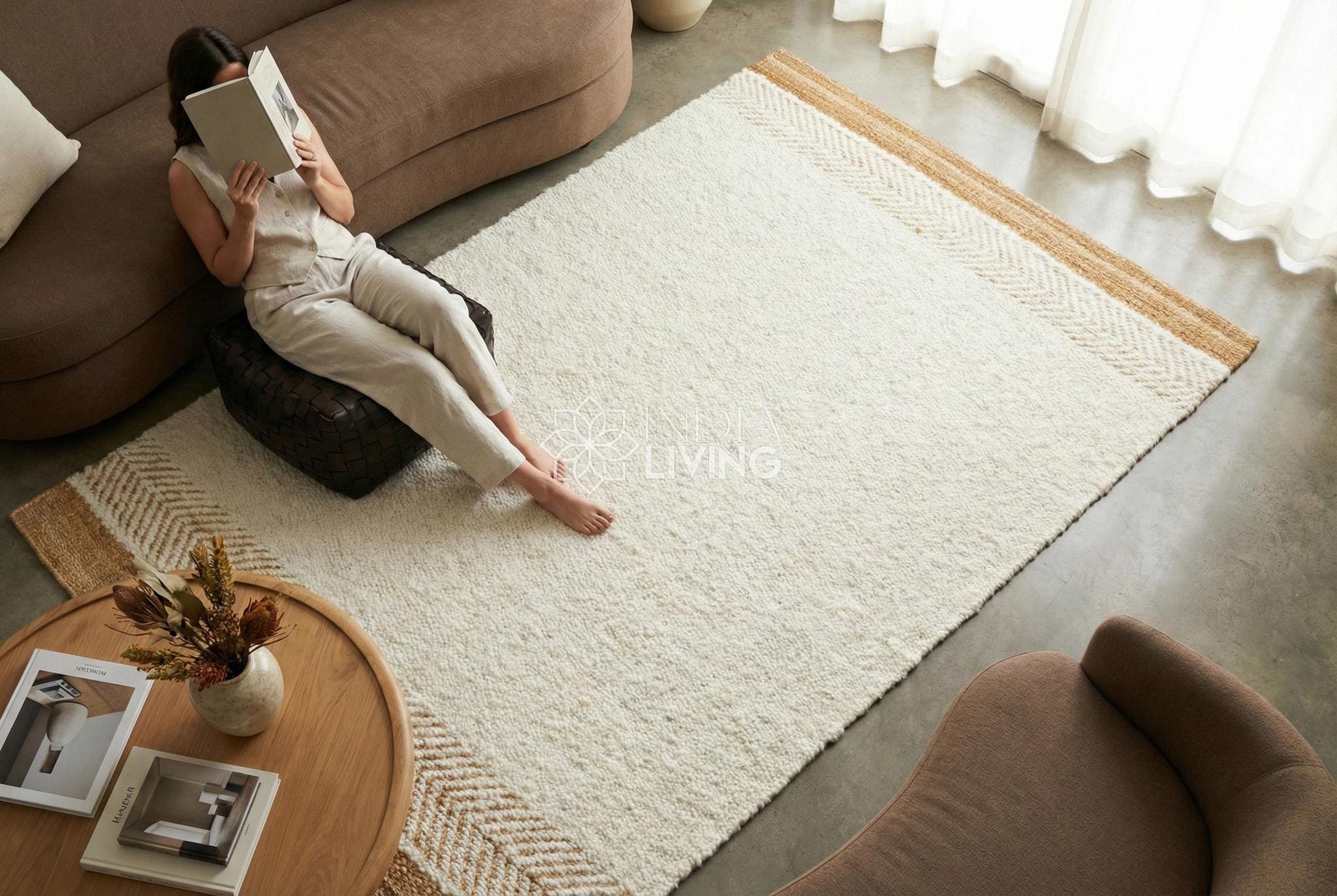 Natural Ivory Textured Wool Rug : Handwoven Neutral Minimalist ...