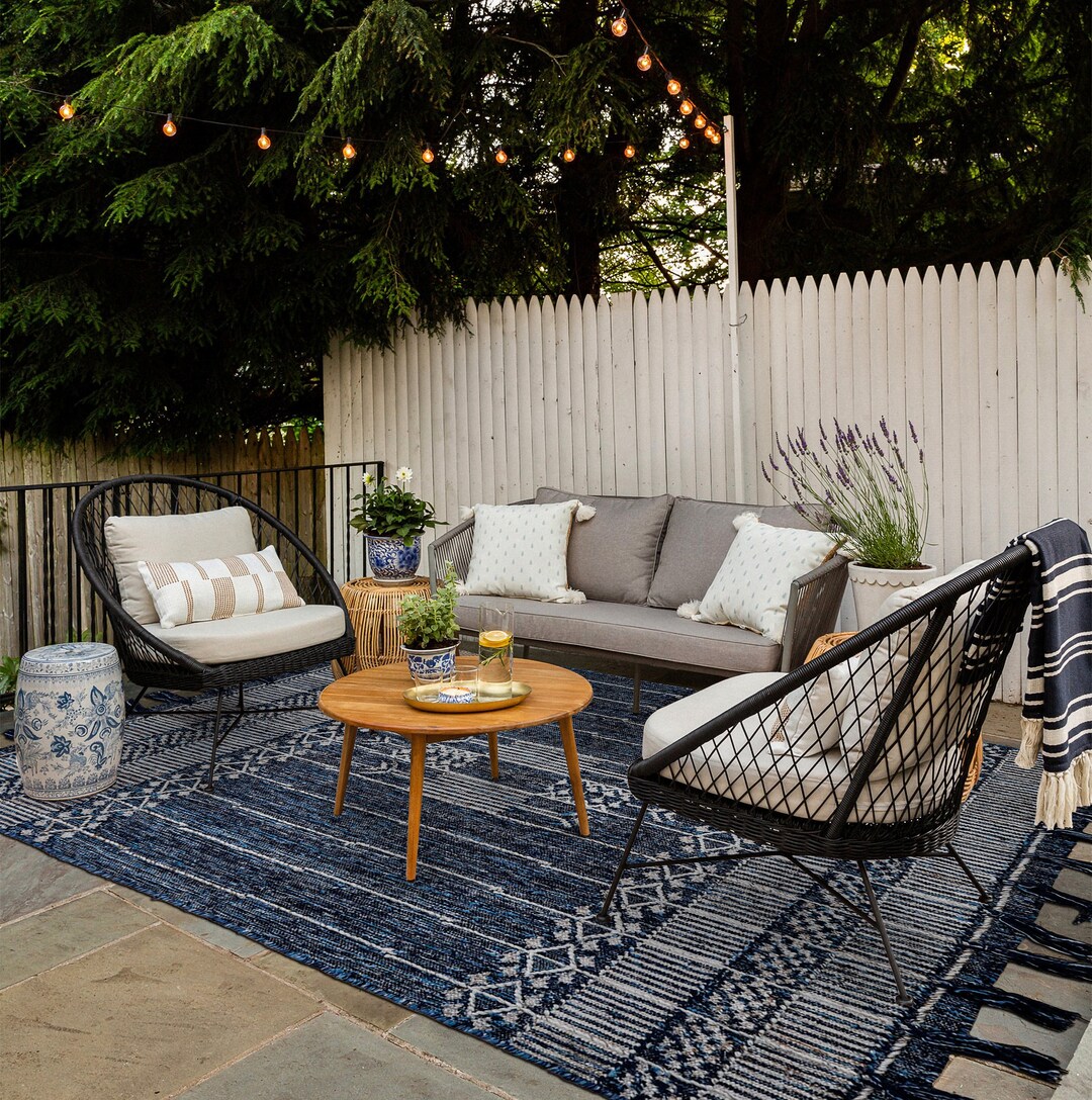 Dark Denim Blue Rustic Kilim Rug, Handmade Tribal Patio Area Rug ...