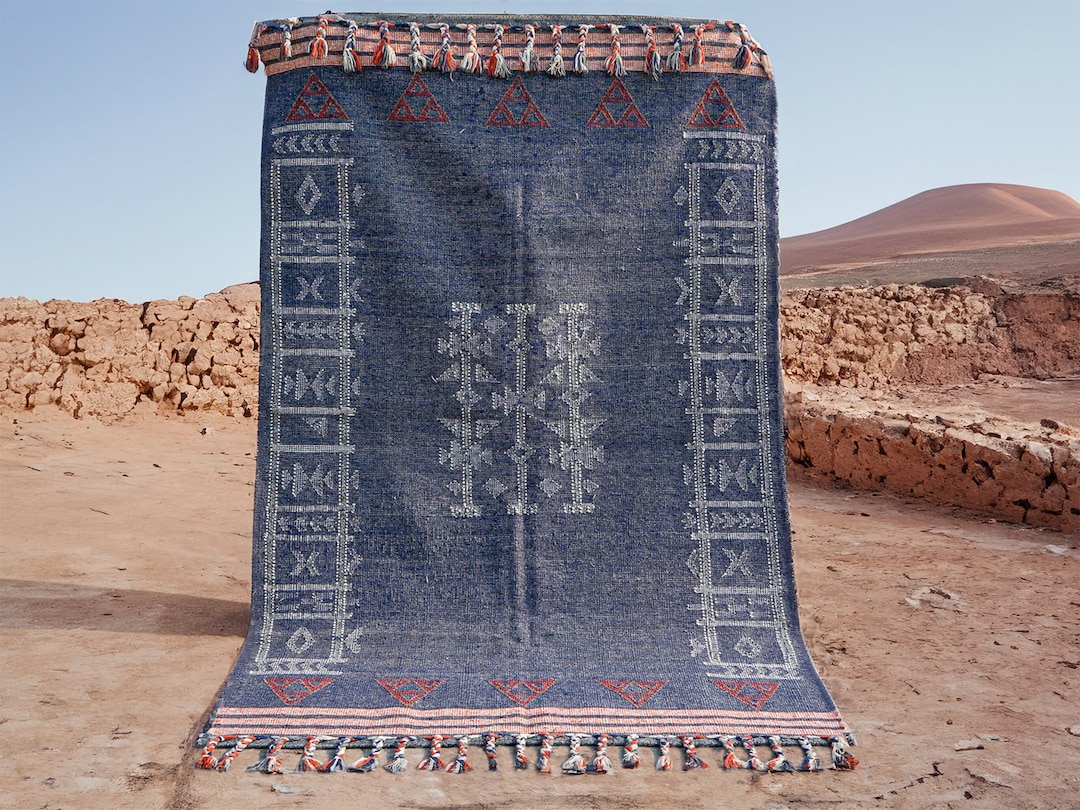 Kilim Ancien Marocain – Tapis Berbère En Laine, Motif Géométrique Multicolore