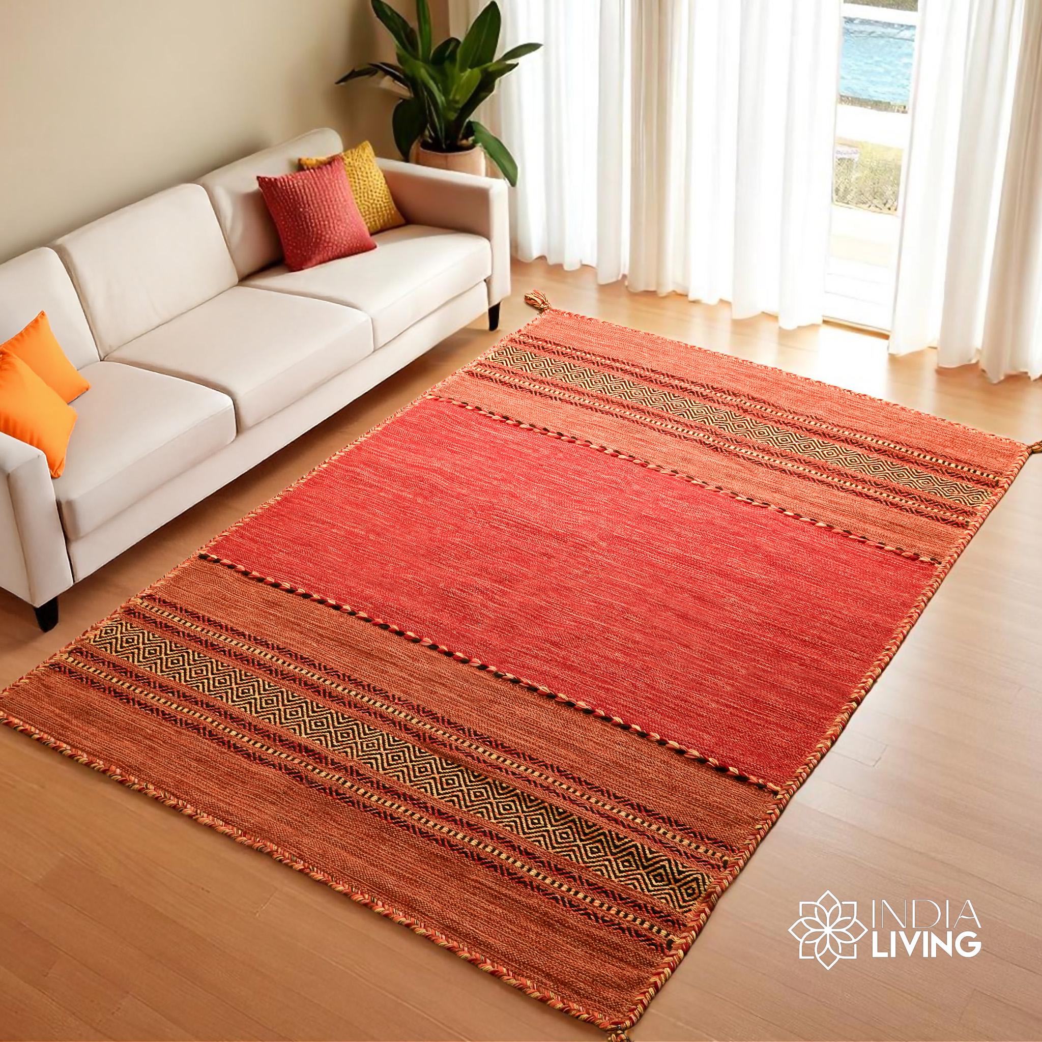 ヴィンテージのオレンジ色のラグ - Etsy 日本