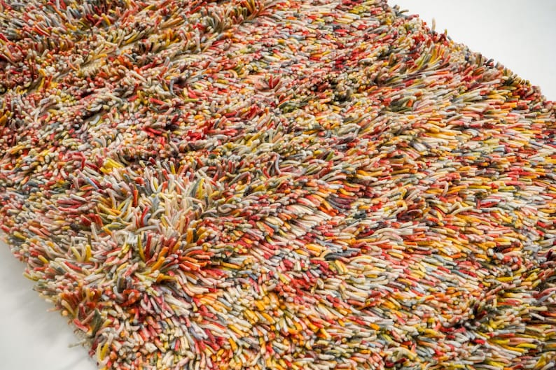 Shaggy Ribbon Rug Rainbow Felted Wool Shag Rug, Handwoven Funky Indoor Boho Shaggy Rug ...