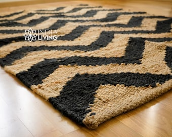 Natural Abstract Hemp Rug, Farmhouse Boho Decor Jute rug, Living room Rug Eco friendly Jute Hemp, Custom made
