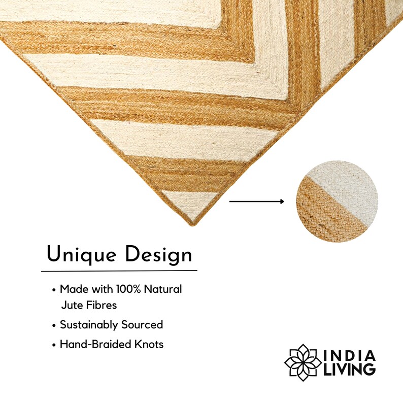 White Abstract Natural Jute Braided Rug, Eco-friendly Sustainable ...