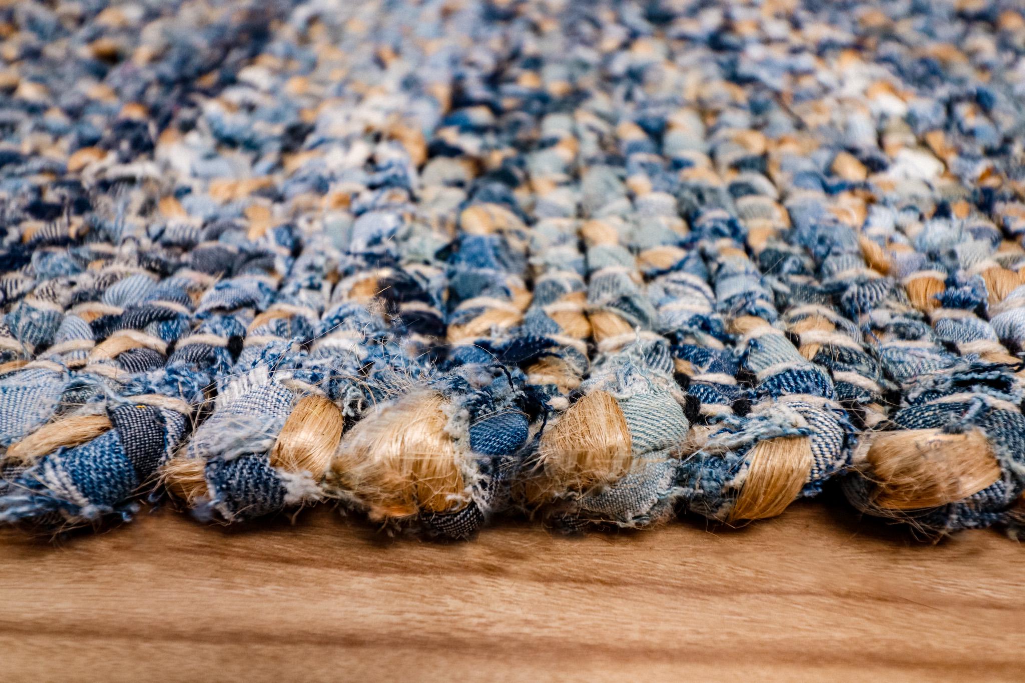 Denim Jute Rag Rug, Handwoven Recycled Flat Woven Sustainable Boho ...