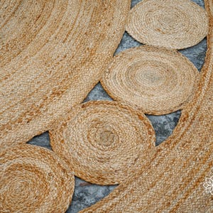 Natural Round Bohemian decor Jute Rug - Hand Braided Sustainable eco Friendly Circular placemat, boho room decorative image 10